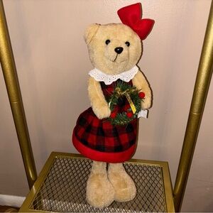 Christmas Teddy bear holiday red plaid dress Mama teddy bear